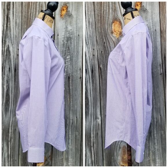 Purple Gingham Dress Shirt Wrinkle Free JCrew Factory Thompson Size S Stretch - Picture 2 of 9